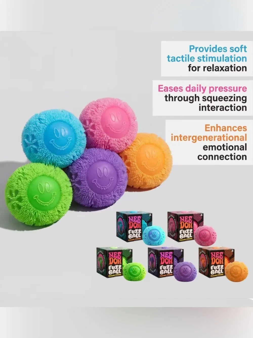 Authentic NEEDOH Fuzz Ball Flower Power GREEN 💚 The Velvet Squeeze Squishy NEW